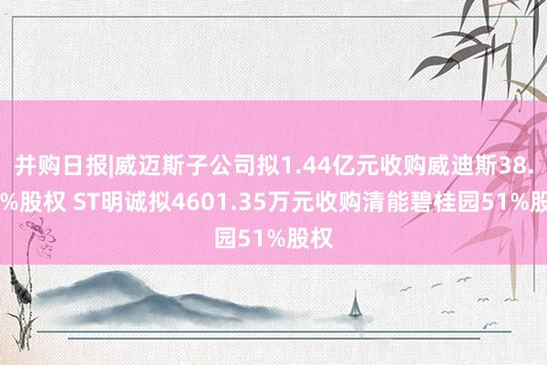 并购日报|威迈斯子公司拟1.44亿元收购威迪斯38.50%股权 ST明诚拟4601.35万元收购清能碧桂园51%股权