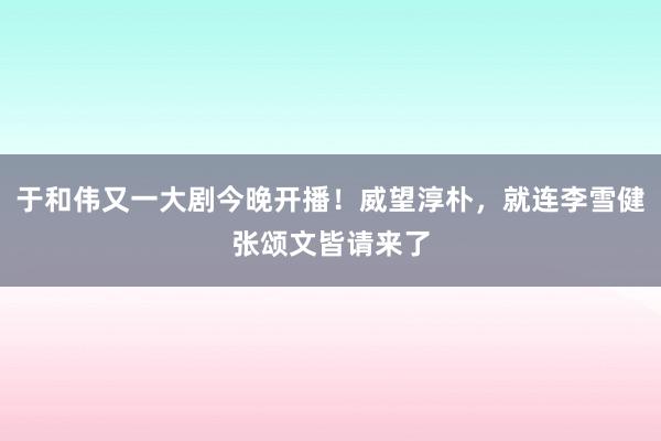 于和伟又一大剧今晚开播！威望淳朴，就连李雪健张颂文皆请来了